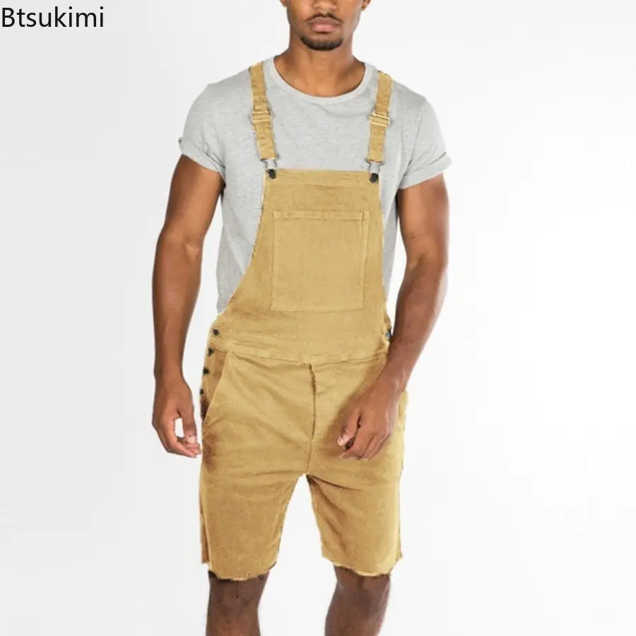 New 2025 Vintage Casual Sling Jeans for Men Fashion Overalls Cargo Pants Men's Solid Slim Strap One Piece Denim Shorts Jumpsuits