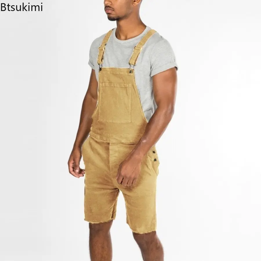 New 2025 Vintage Casual Sling Jeans for Men Fashion Overalls Cargo Pants Men's Solid Slim Strap One Piece Denim Shorts Jumpsuits
