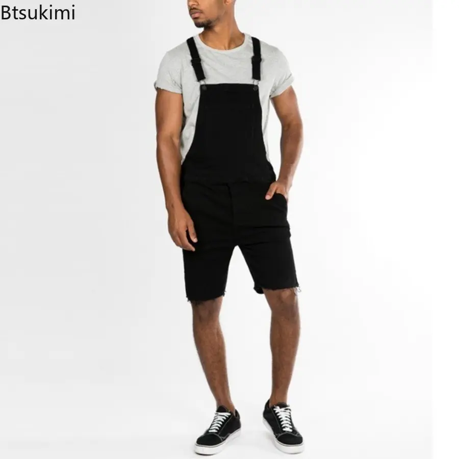 New 2025 Vintage Casual Sling Jeans for Men Fashion Overalls Cargo Pants Men's Solid Slim Strap One Piece Denim Shorts Jumpsuits