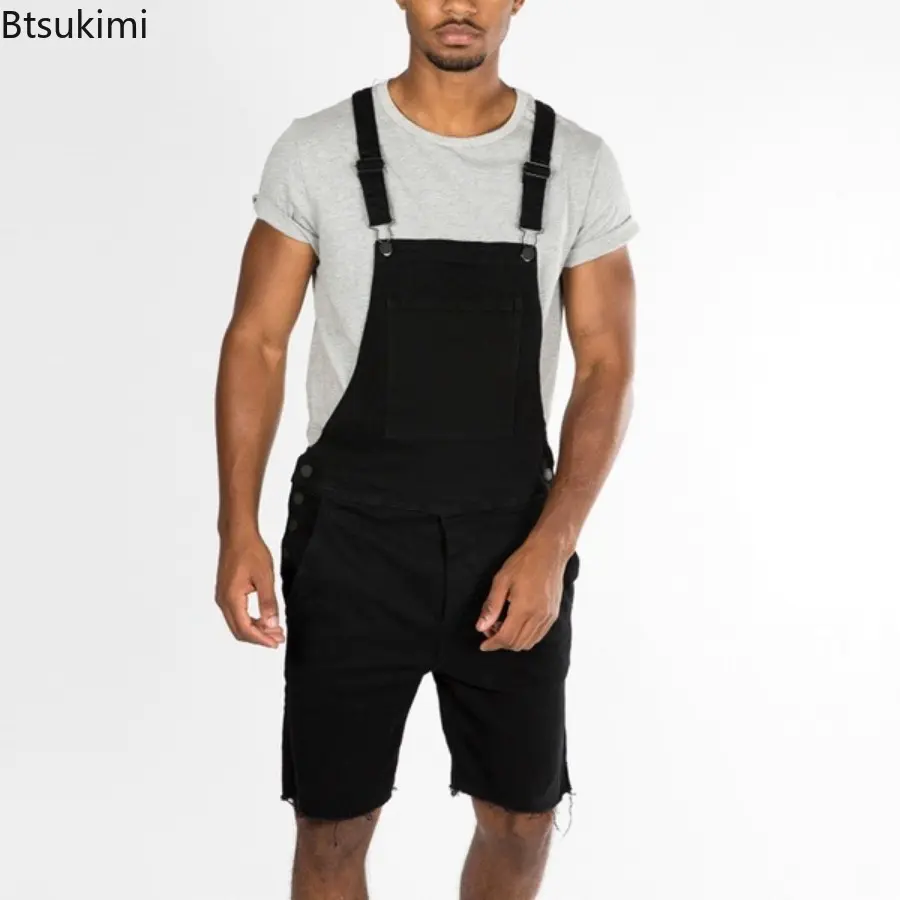 New 2025 Vintage Casual Sling Jeans for Men Fashion Overalls Cargo Pants Men's Solid Slim Strap One Piece Denim Shorts Jumpsuits