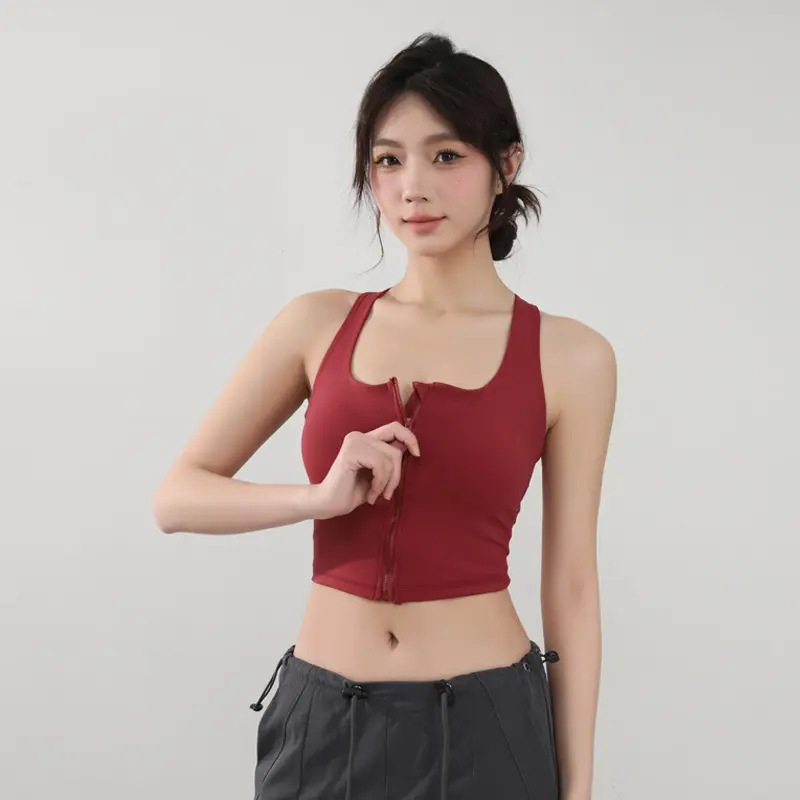 Front Zipper Integrated Sports Bra for Women Cross-beautiful Back Tops Yoga Suit Running Training Quick-drying Fitness Bra