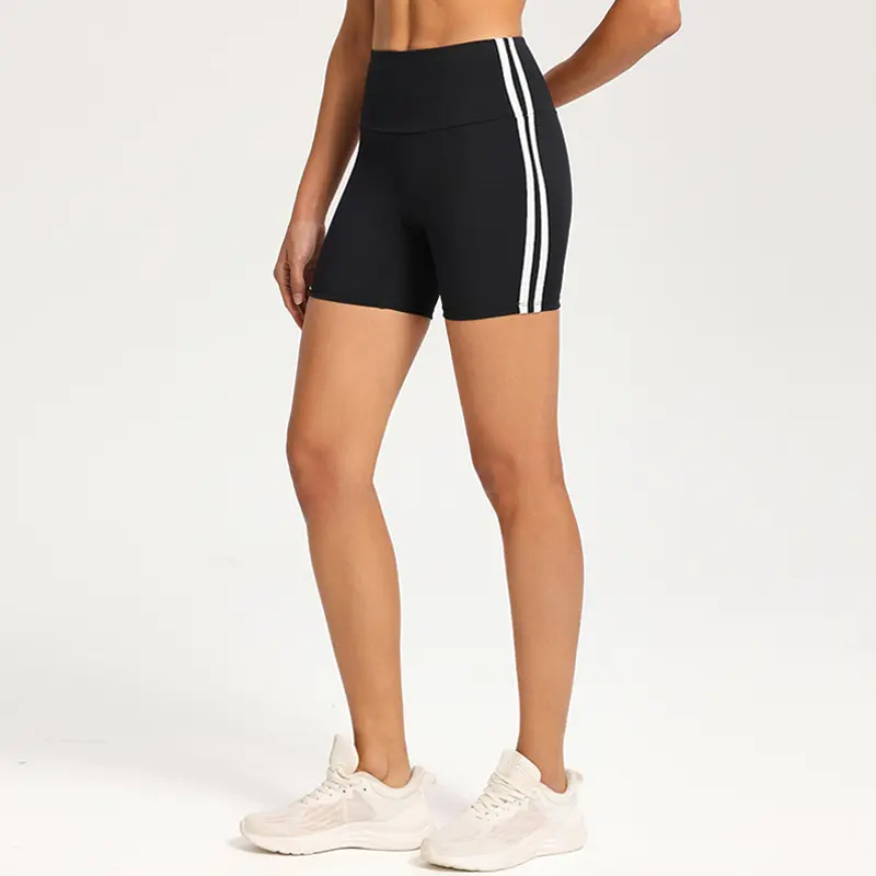 Summer Nude Contrast Color High Elastic Belly Lifting Buttocks Yoga Shorts Women Quick Dry Fitness Exercise Four-quarter Pants