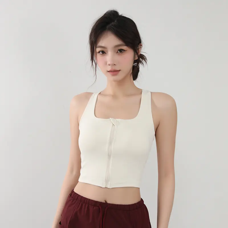 Front Zipper Integrated Sports Bra for Women Cross-beautiful Back Tops Yoga Suit Running Training Quick-drying Fitness Bra