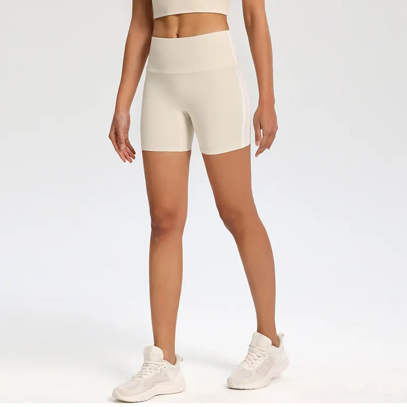 Summer Nude Contrast Color High Elastic Belly Lifting Buttocks Yoga Shorts Women Quick Dry Fitness Exercise Four-quarter Pants
