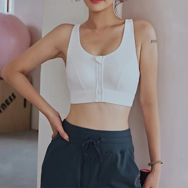 Front Zipper Sports Underwear Anti-vibration High-strength Integrated Fixed Cup Outside Wear Beauty Back Fitness Yoga Vest Bra