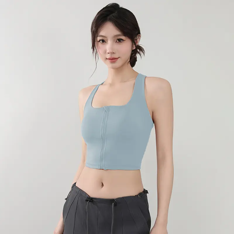 Front Zipper Integrated Sports Bra for Women Cross-beautiful Back Tops Yoga Suit Running Training Quick-drying Fitness Bra
