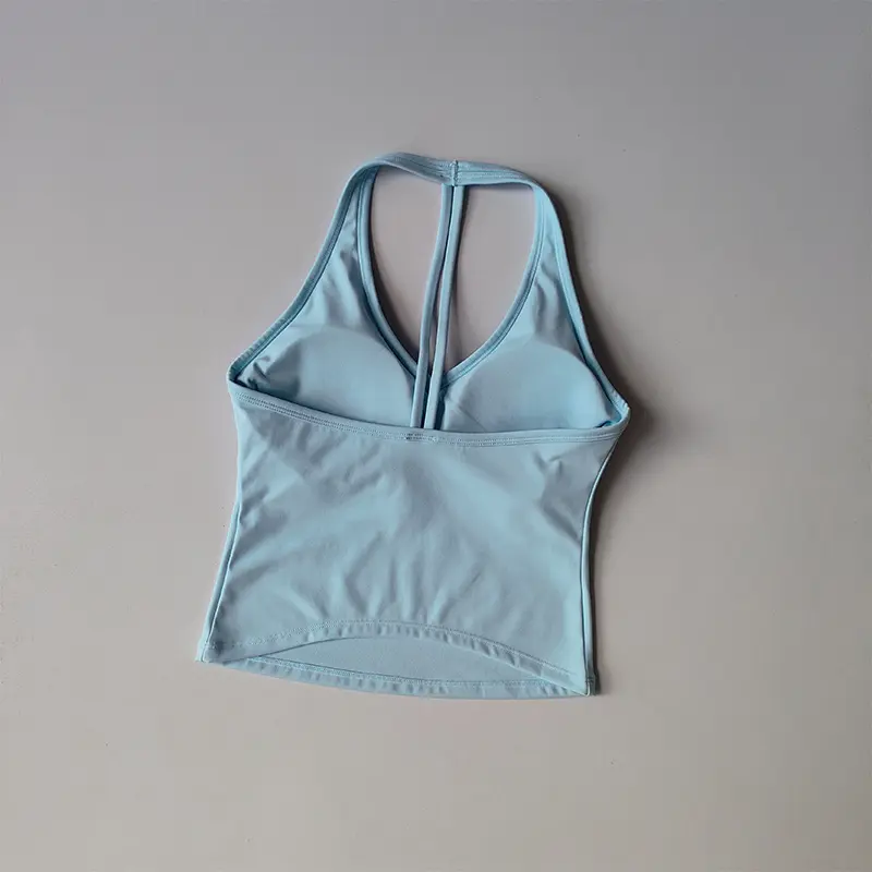 Seamless Yoga Vest with Chest Pad Halter Neck Beautiful Back Anti-shock Sports Underwear Outside Wearing Pilates Training Bra