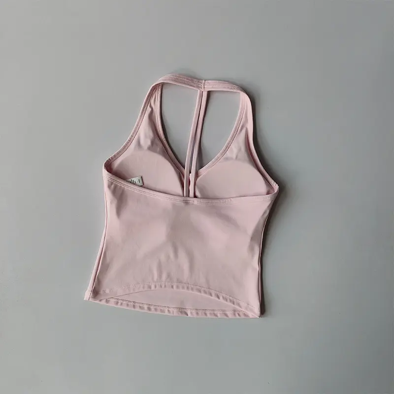 Seamless Yoga Vest with Chest Pad Halter Neck Beautiful Back Anti-shock Sports Underwear Outside Wearing Pilates Training Bra