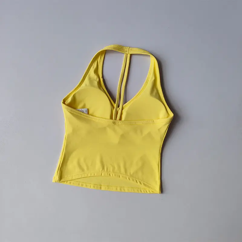 Seamless Yoga Vest with Chest Pad Halter Neck Beautiful Back Anti-shock Sports Underwear Outside Wearing Pilates Training Bra
