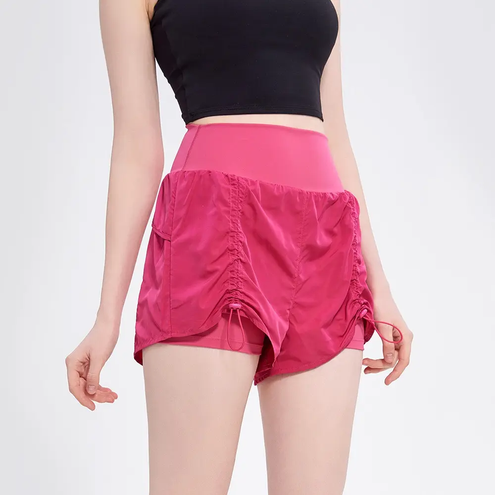 High-waisted Sports Shorts for Women in Summer Outdoor Fake Two-piece Anti-exposure Running Yoga Loose Slimming Fitness Pants