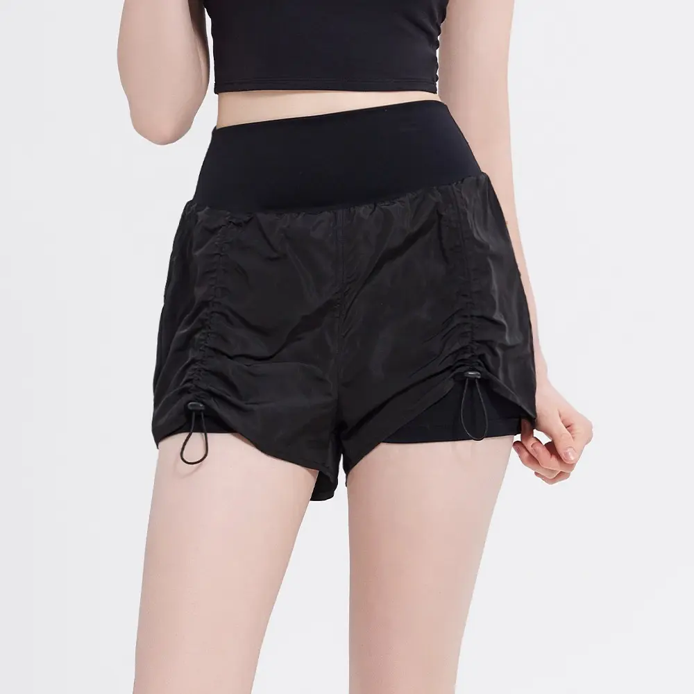 High-waisted Sports Shorts for Women in Summer Outdoor Fake Two-piece Anti-exposure Running Yoga Loose Slimming Fitness Pants