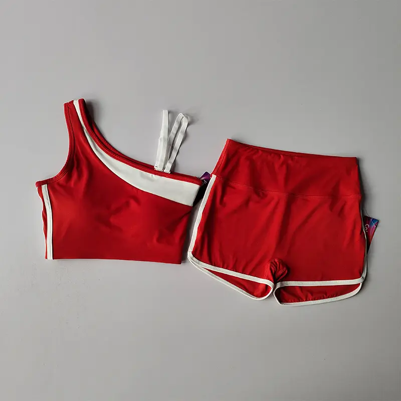 2pcs New Summer Contrasting Color Integrated Suspender Vest Sports Bra Shorts Yoga Suit Women's Fitness Casual Hot Pants Suit