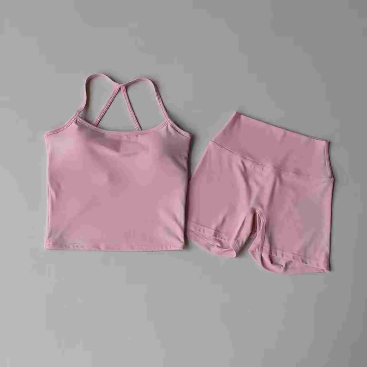 Fitness Gym Set Women 2 Piece Sets Halter Neck Tank Tops High Waist Scrunch Seamless Shorts Sport Suit Sportswear Workout Set