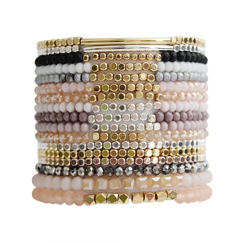Fashion 1 Strand Bohemian Crystal Bracelets For Women  Wedding Party Acrylic Copper Beads Bangles Golden Color Jewelry For Women
