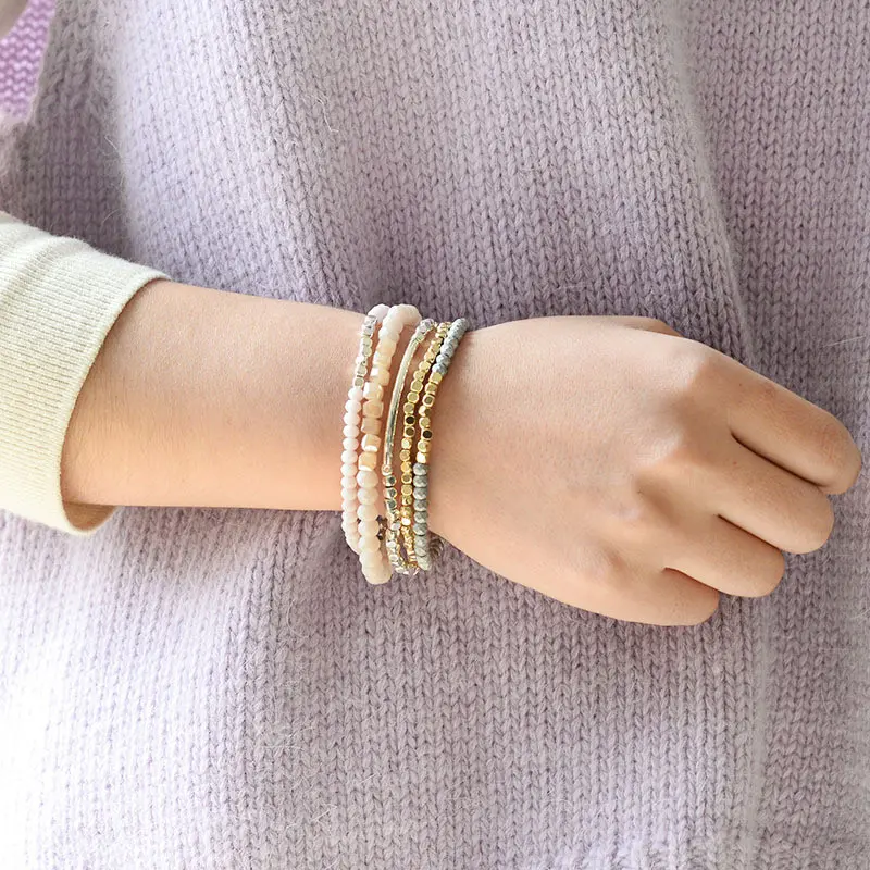 Fashion 1 Strand Bohemian Crystal Bracelets For Women  Wedding Party Acrylic Copper Beads Bangles Golden Color Jewelry For Women