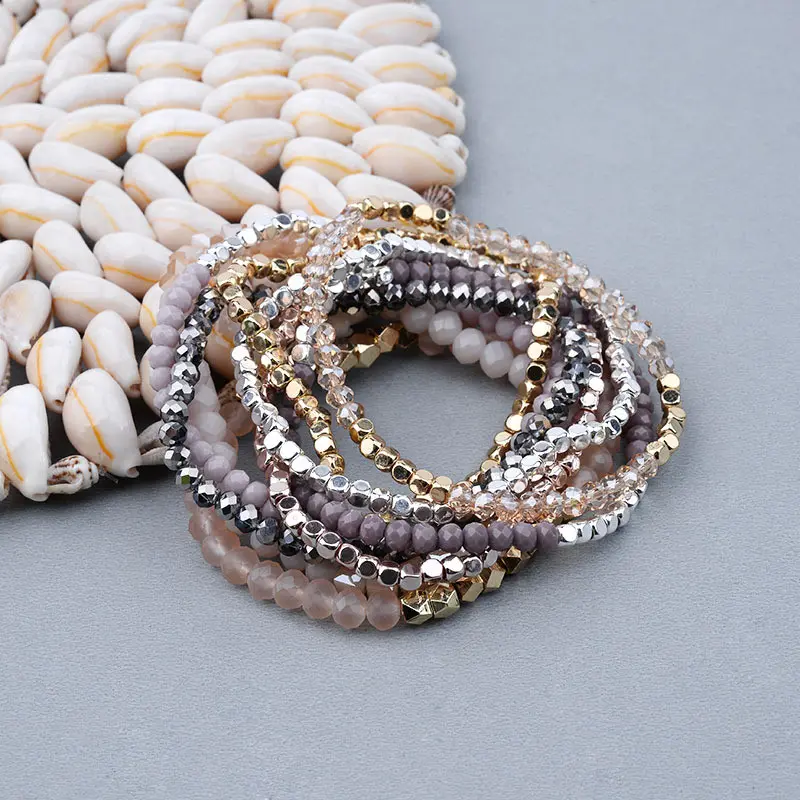 Fashion 1 Strand Bohemian Crystal Bracelets For Women  Wedding Party Acrylic Copper Beads Bangles Golden Color Jewelry For Women