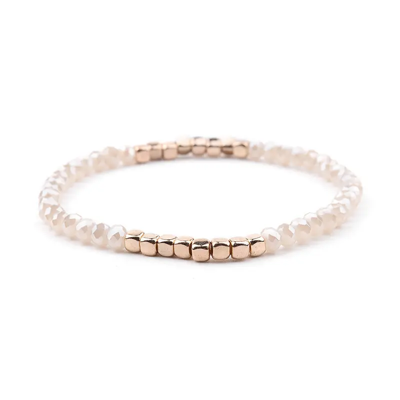 Fashion 1 Strand Bohemian Crystal Bracelets For Women  Wedding Party Acrylic Copper Beads Bangles Golden Color Jewelry For Women