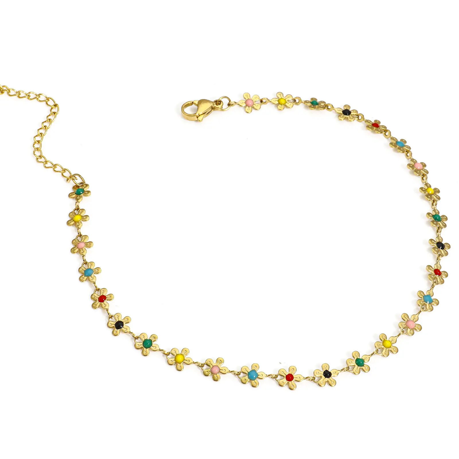 1 Piece Colorful Enamel Flower Anklet For Women Stainless Steel Chain Anklet Bracelet Summer Beach Foot Leg Jewelry Gift 25cm