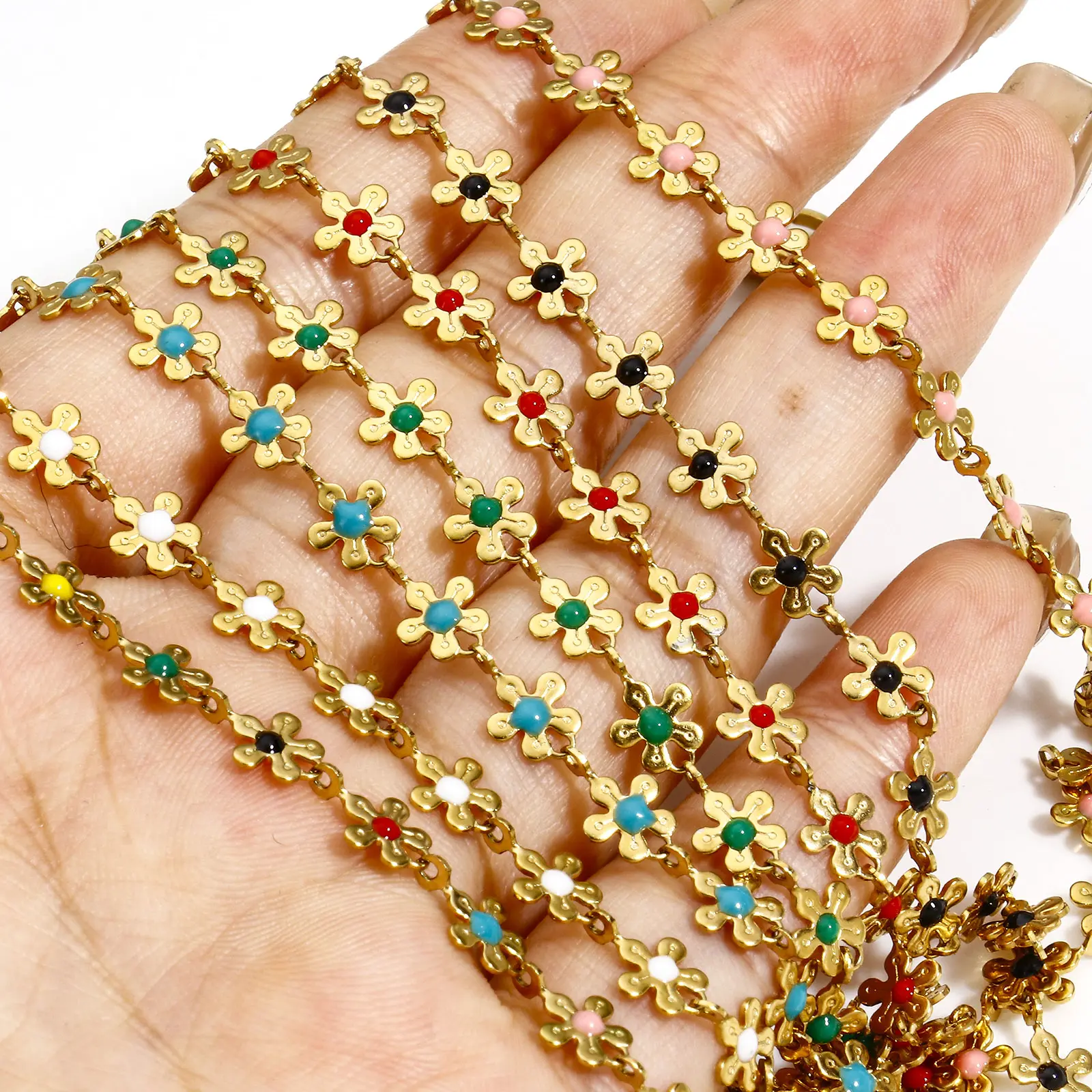 1 Piece Colorful Enamel Flower Anklet For Women Stainless Steel Chain Anklet Bracelet Summer Beach Foot Leg Jewelry Gift 25cm