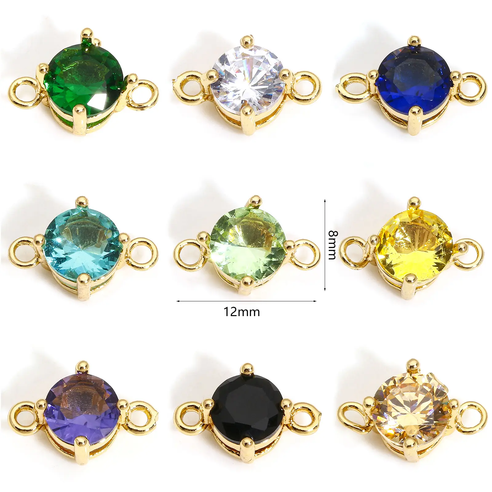 5 PCs Brass & Glass Connectors Round Charms Pendants Gold Color For DIY Earring Necklace Jewelry Making Findings 12mm x 8mm