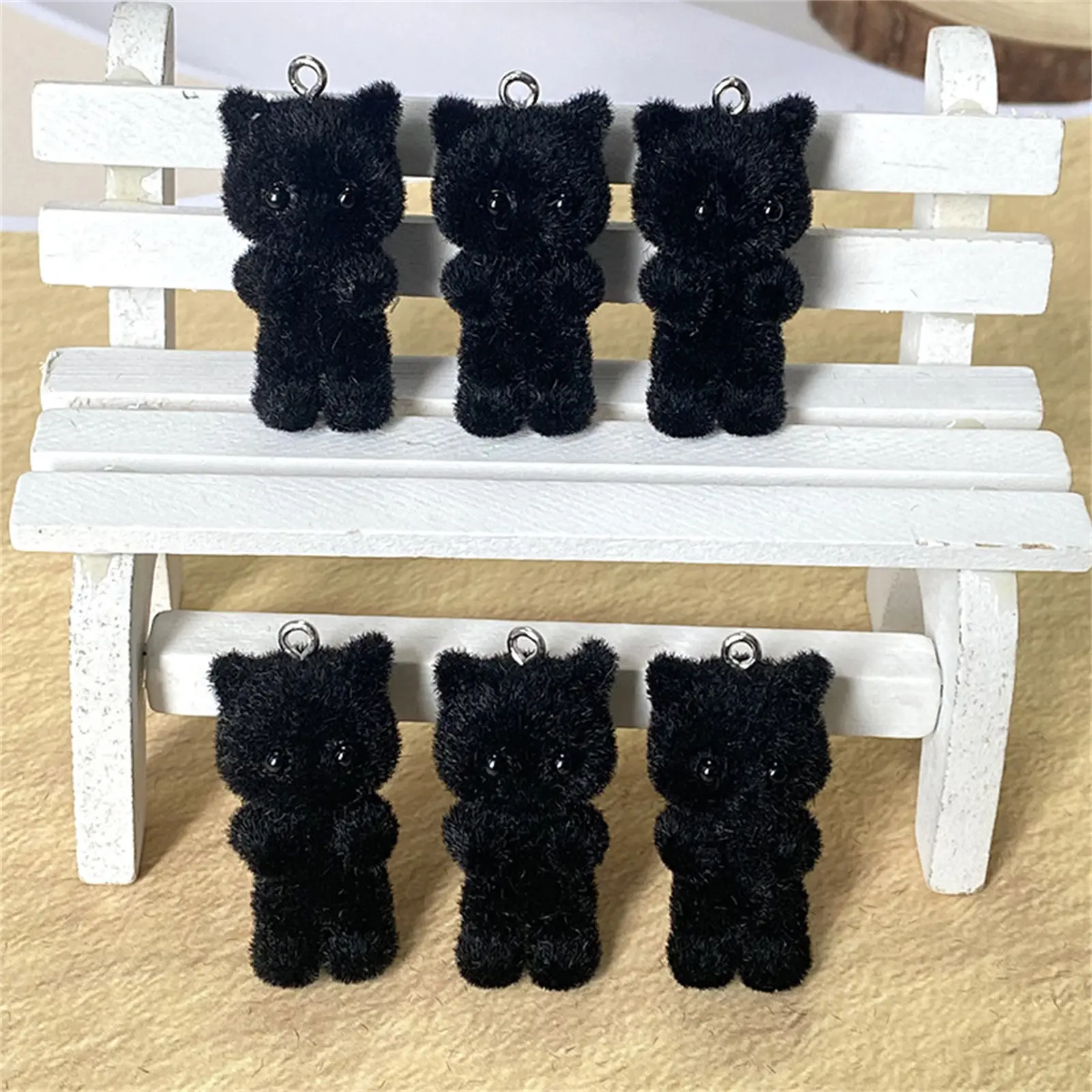 2 Piece Flocking Pendants Kawaii Cat Animal Chamrs For Keychain Necklace Pendant DIY Crafts Jewelry Making 3.2x1.8cm
