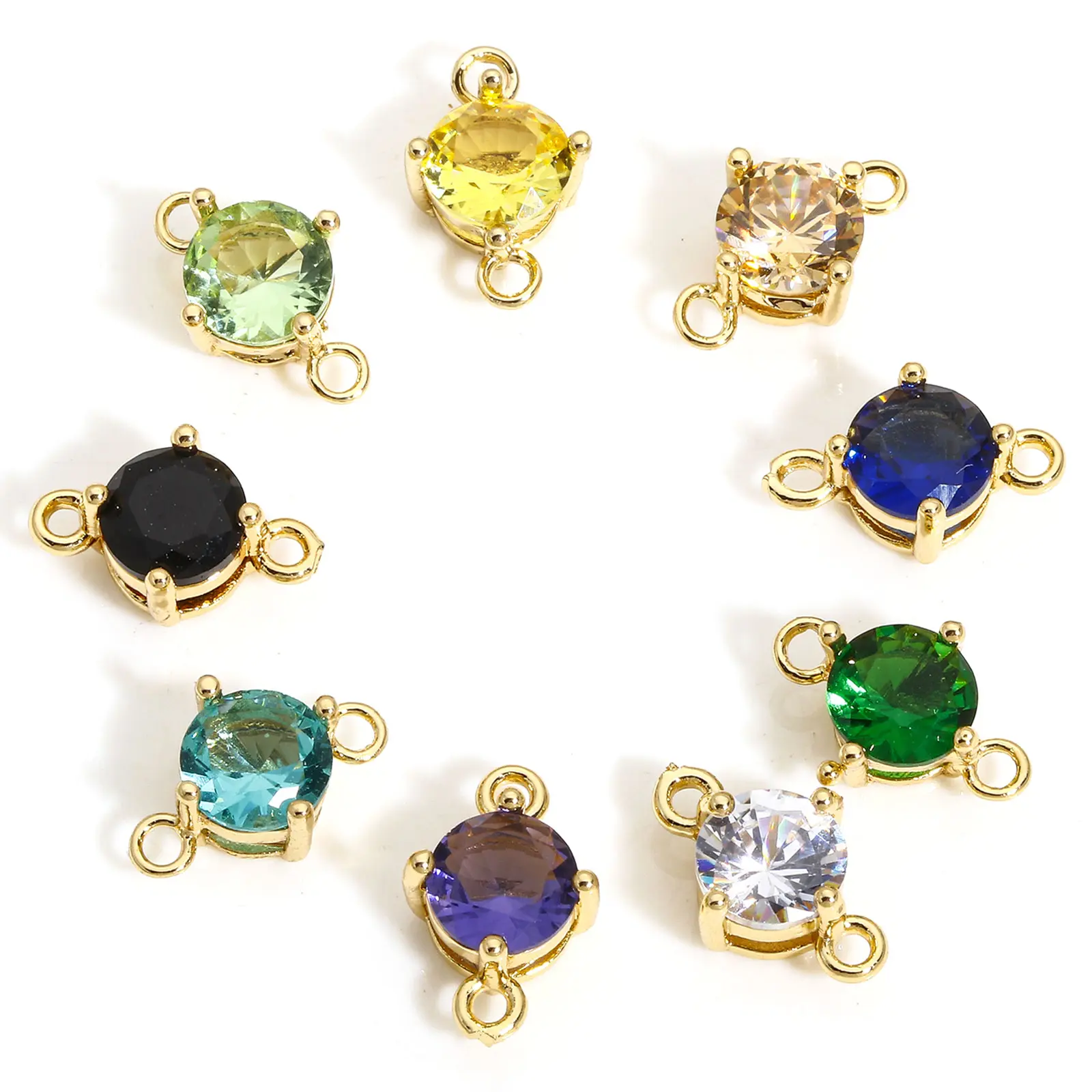 5 PCs Brass & Glass Connectors Round Charms Pendants Gold Color For DIY Earring Necklace Jewelry Making Findings 12mm x 8mm