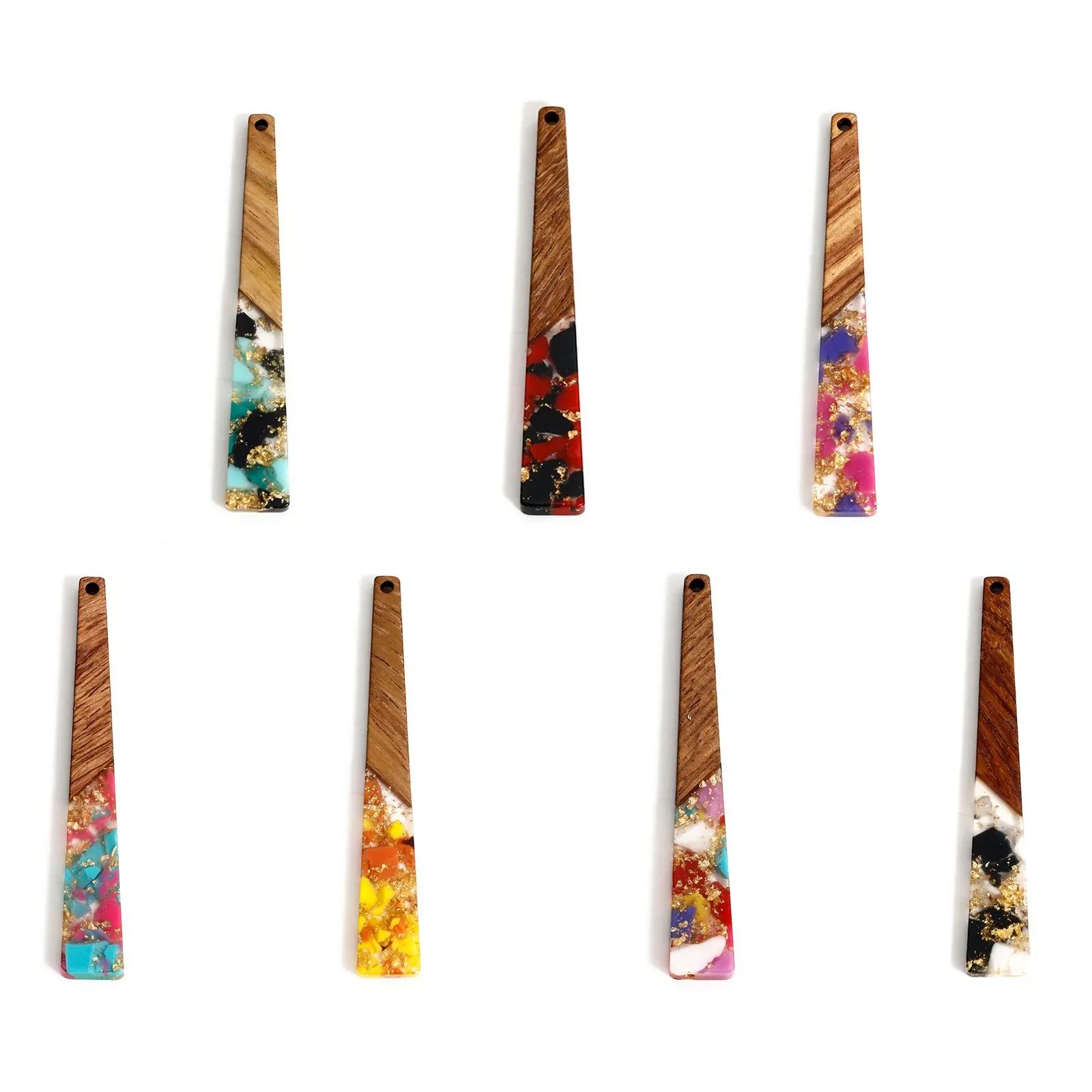 2 Pieces Geometric Long Strip Wooden Charms Splicing Resin Pendants For Earrings Keychain Necklace Diy Jewelry Making Findings
