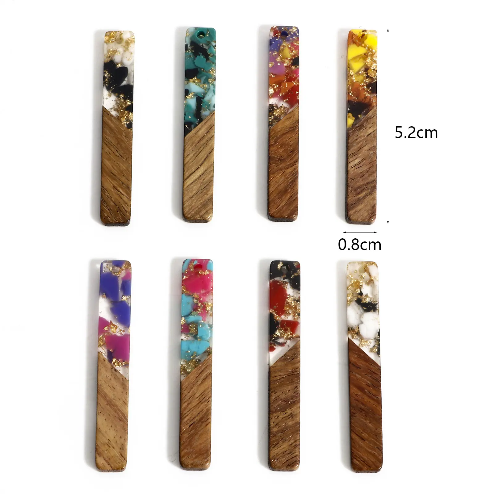 2 Pieces Geometric Long Strip Wooden Charms Splicing Resin Pendants For Earrings Keychain Necklace Diy Jewelry Making Findings