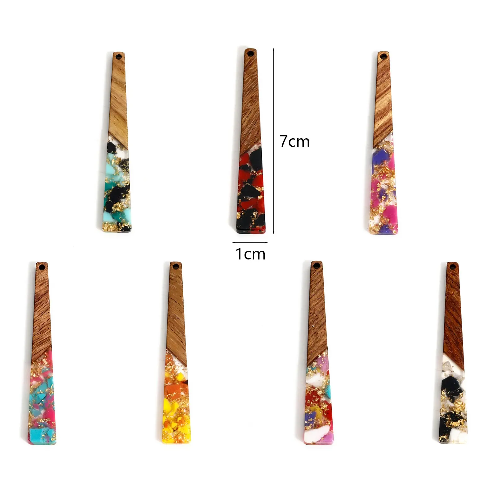 2 Pieces Geometric Long Strip Wooden Charms Splicing Resin Pendants For Earrings Keychain Necklace Diy Jewelry Making Findings