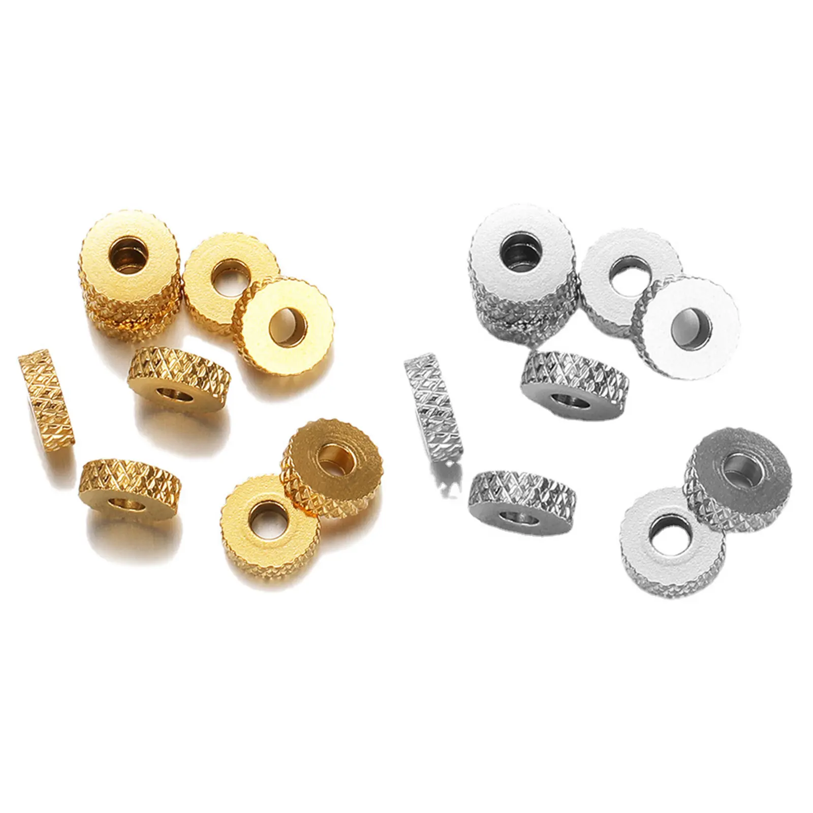 10/20PCs 6mm Stainless Steel Beads Goldenflat Round Plaid Pattern Spacer Beads For Jewelry Making Diy Bracelet Necklace Findings