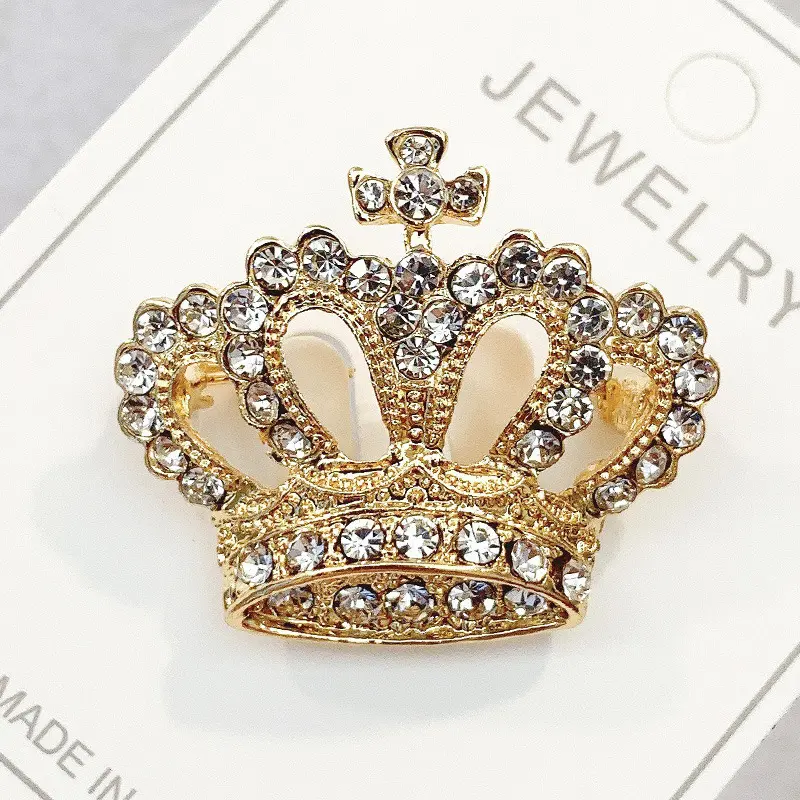 Fashion Crown Brooches Gold Color Silver Color Clear Rhinestone Pins Dress Decoration Buckle Badge Jewelry Accessories For Women