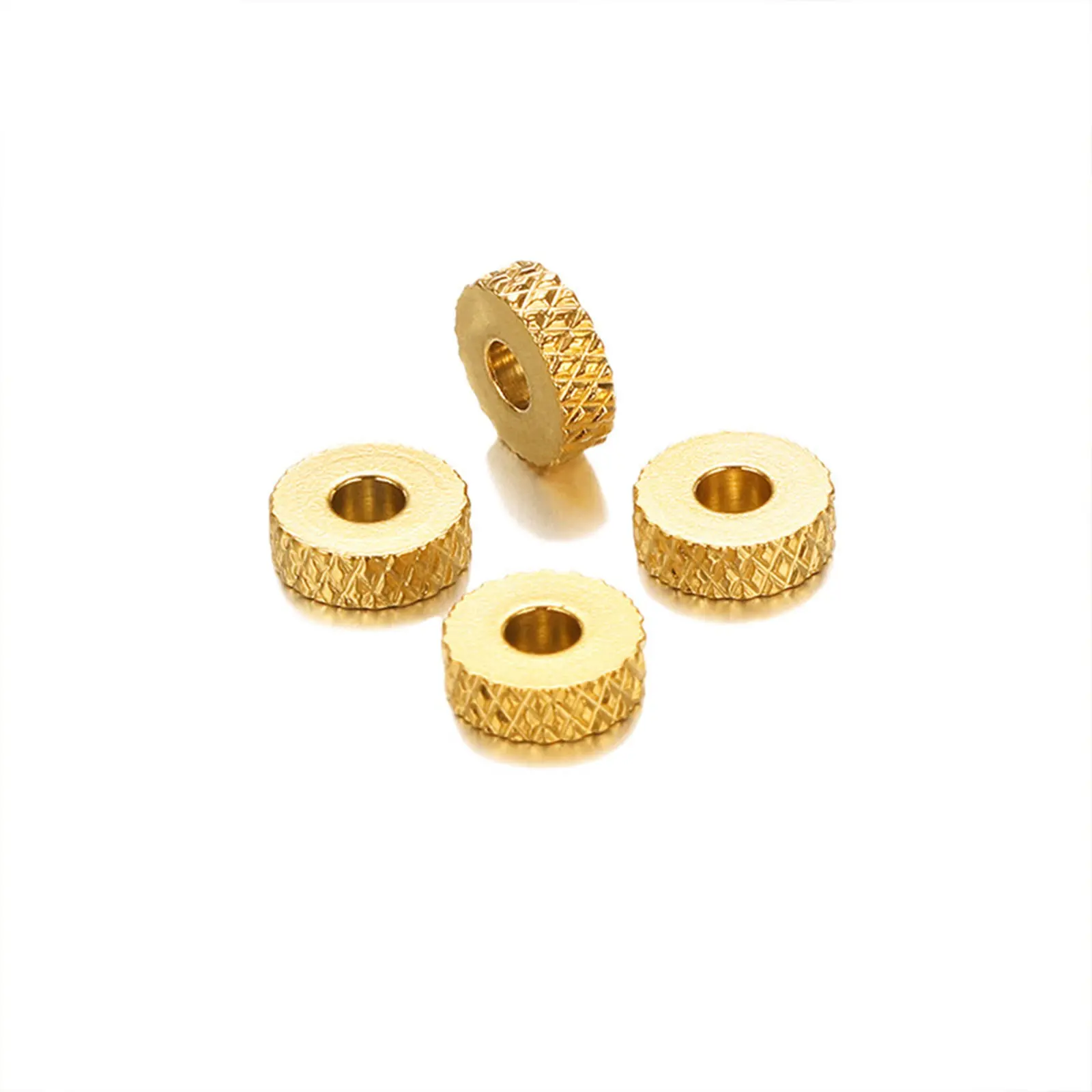 10/20PCs 6mm Stainless Steel Beads Goldenflat Round Plaid Pattern Spacer Beads For Jewelry Making Diy Bracelet Necklace Findings