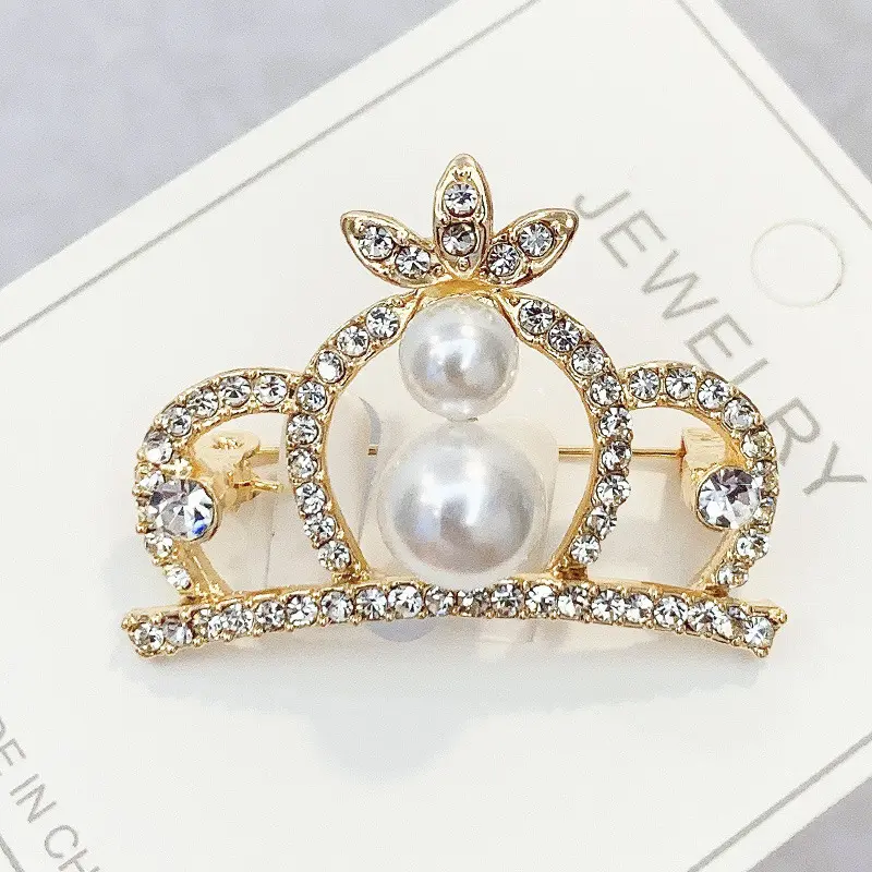 Fashion Crown Brooches Gold Color Silver Color Clear Rhinestone Pins Dress Decoration Buckle Badge Jewelry Accessories For Women
