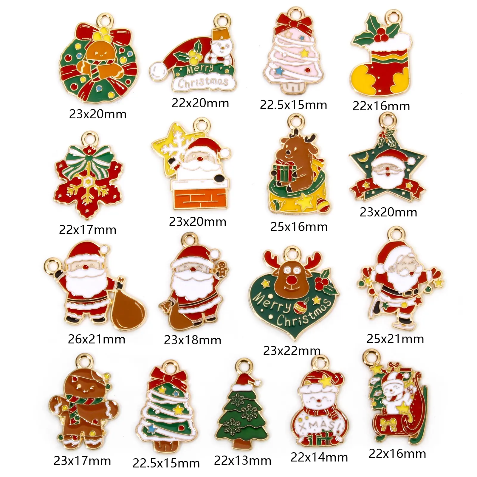 10 PCs Zinc Based Alloy Christmas Charms Gold Color Santa Claus Christmas Tree Enamel Pendants For DIY Earrings Necklaces Making