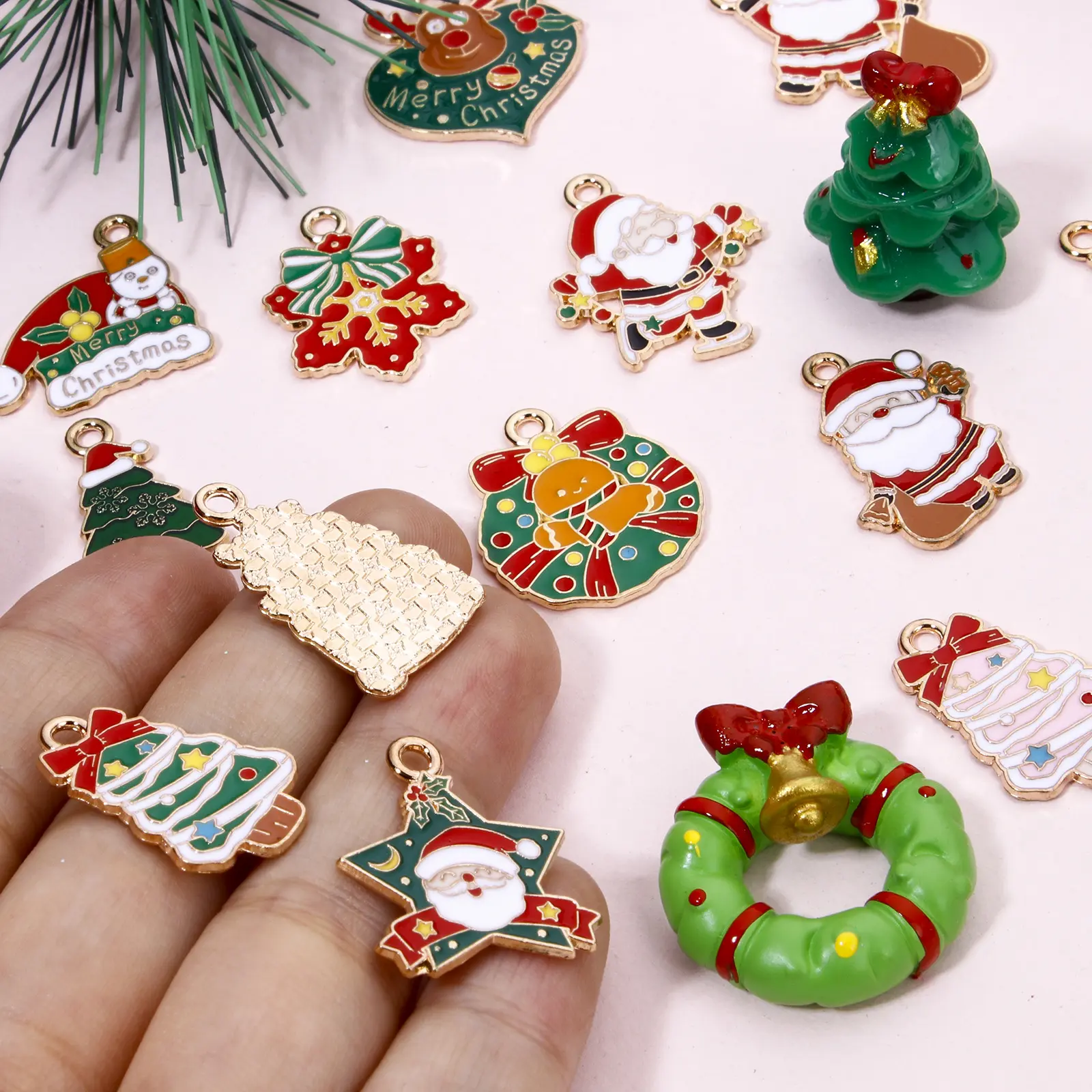 10 PCs Zinc Based Alloy Christmas Charms Gold Color Santa Claus Christmas Tree Enamel Pendants For DIY Earrings Necklaces Making