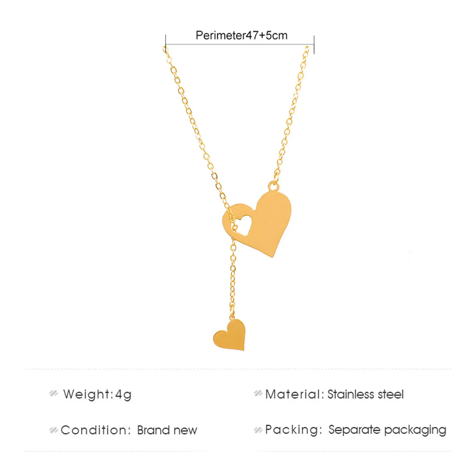 304 Stainless Steel Valentine's Day Necklace Heart Hollow Pendant Fashion Jewelry For Women Gifts 47cm(18 4/8") long, 1 Piece