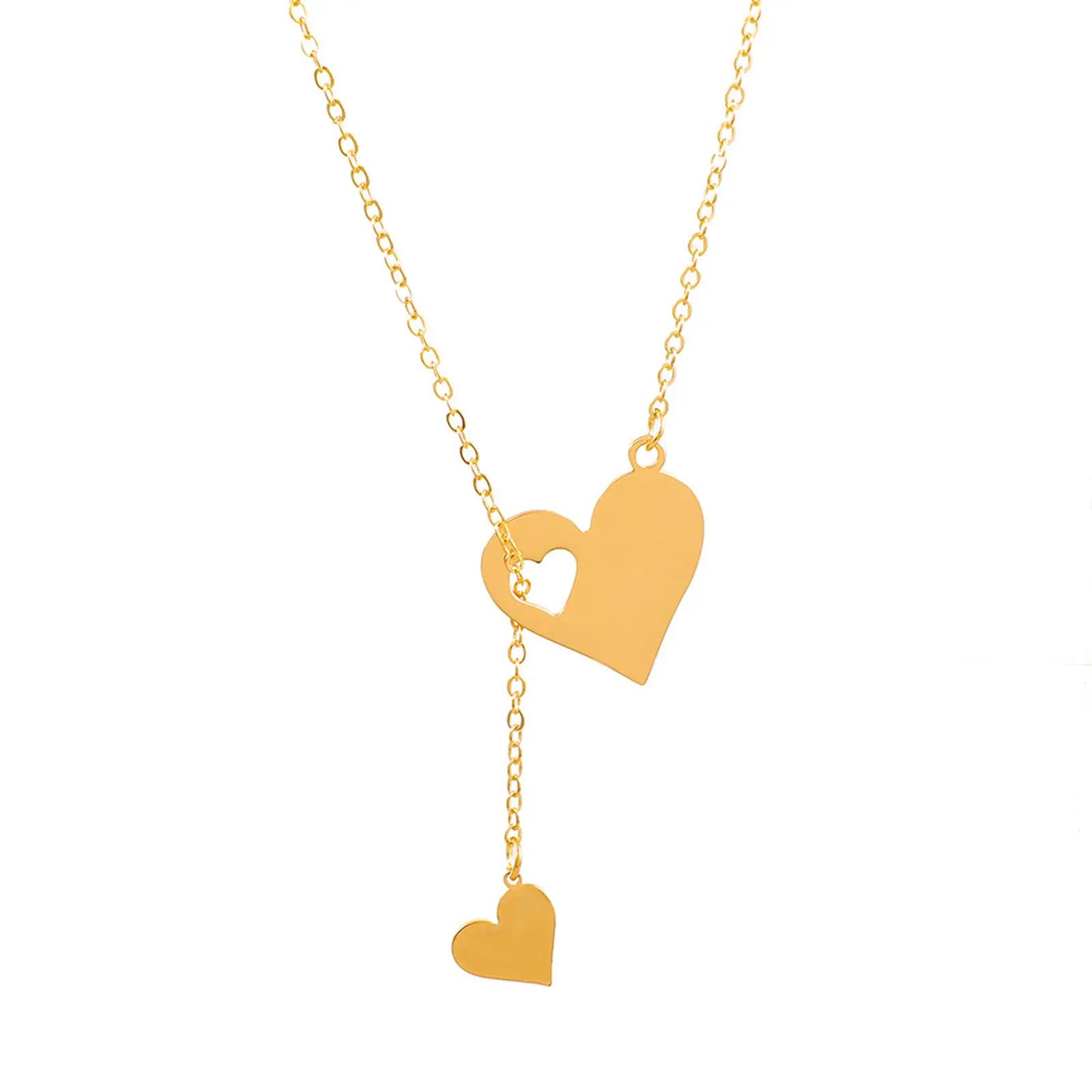 304 Stainless Steel Valentine's Day Necklace Heart Hollow Pendant Fashion Jewelry For Women Gifts 47cm(18 4/8") long, 1 Piece