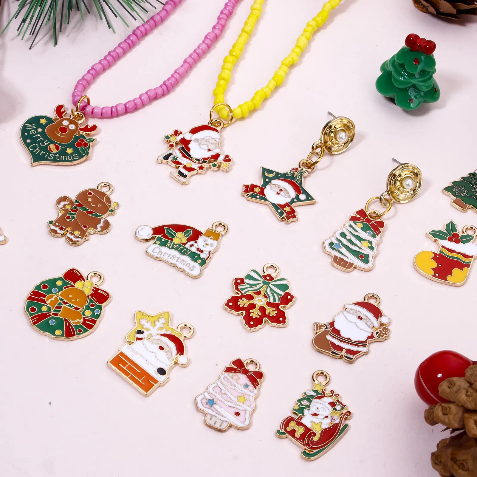 10 PCs Zinc Based Alloy Christmas Charms Gold Color Santa Claus Christmas Tree Enamel Pendants For DIY Earrings Necklaces Making