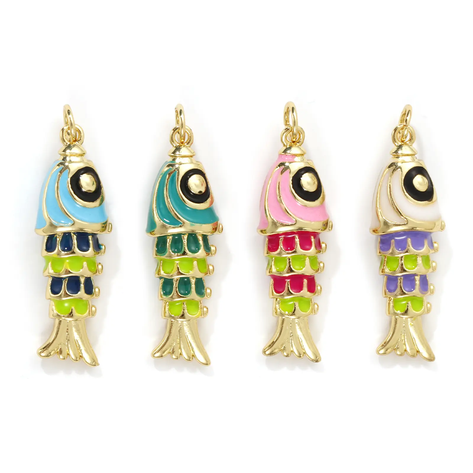 1 Piece Brass 3D Ocean Enamel Fish Jewelry Pendant 18K Real Gold Plated Charm For DIY Necklace Bracelet  Making 3.3cm x 1cm