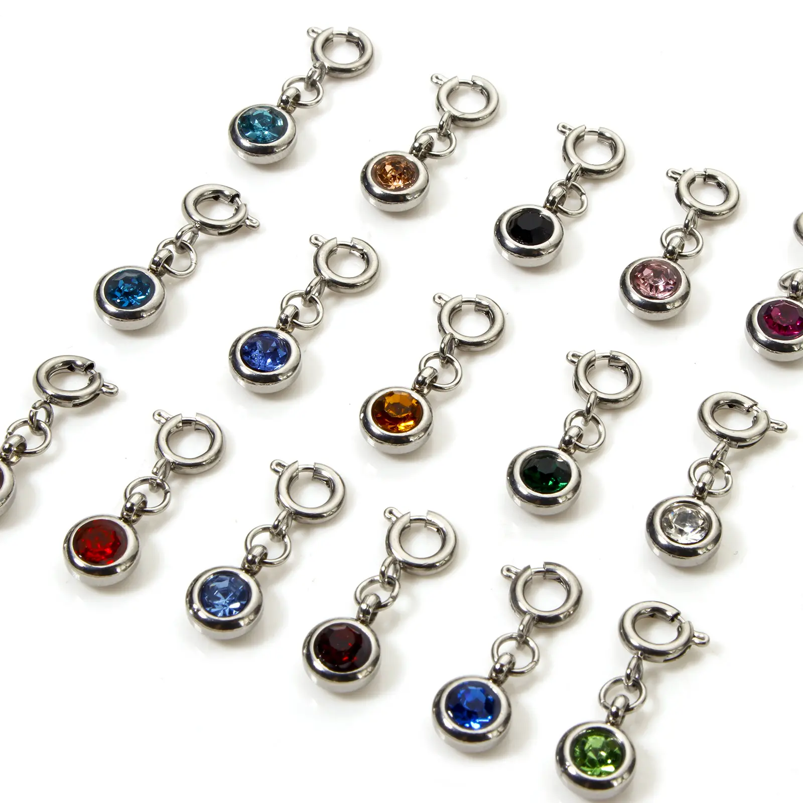 1 Piece Birthstone Clip On Earrings Charms 304 Stainless Steel Silver Color Round Pendant For Necklace DIY Making 20mm x 6.5mm