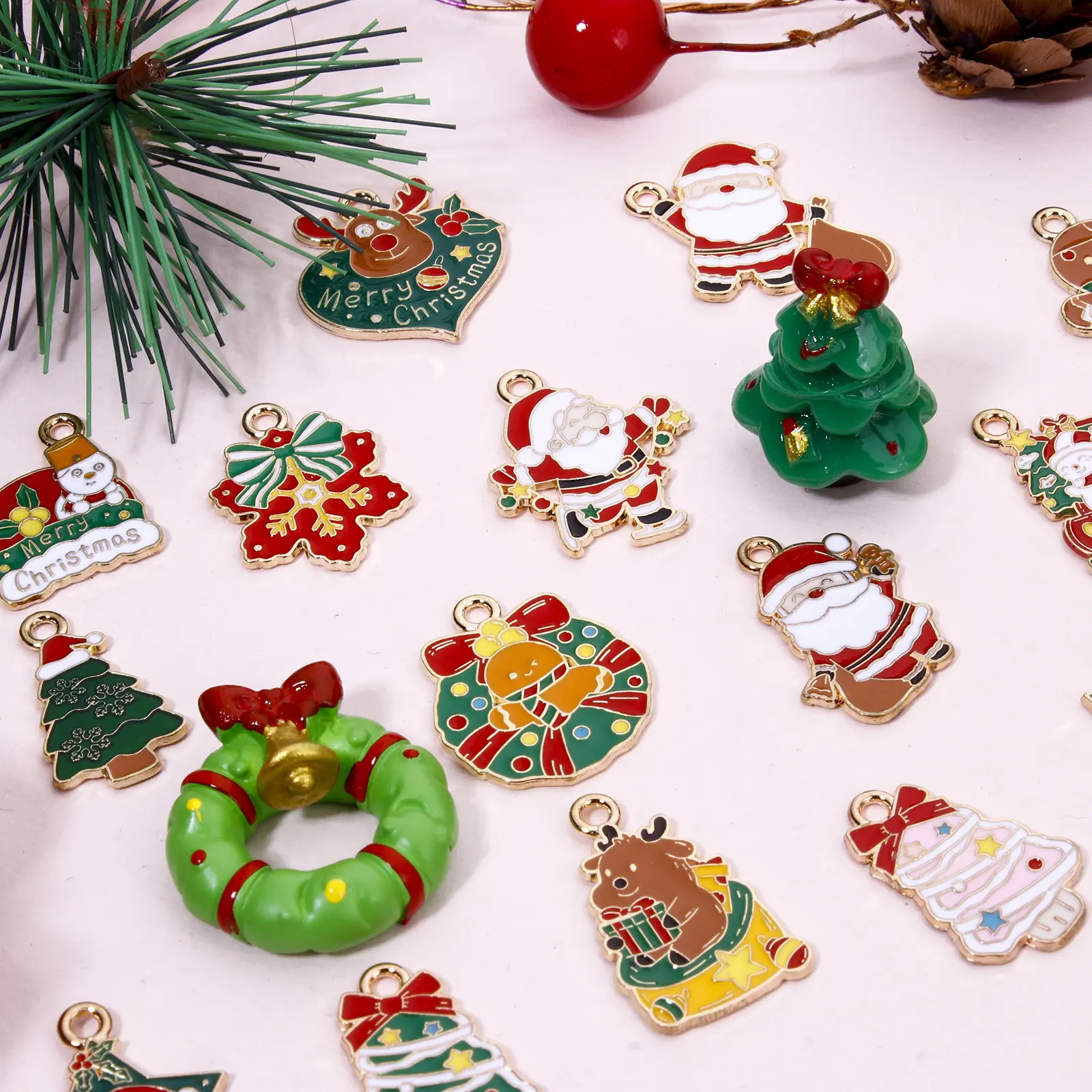 10 PCs Zinc Based Alloy Christmas Charms Gold Color Santa Claus Christmas Tree Enamel Pendants For DIY Earrings Necklaces Making