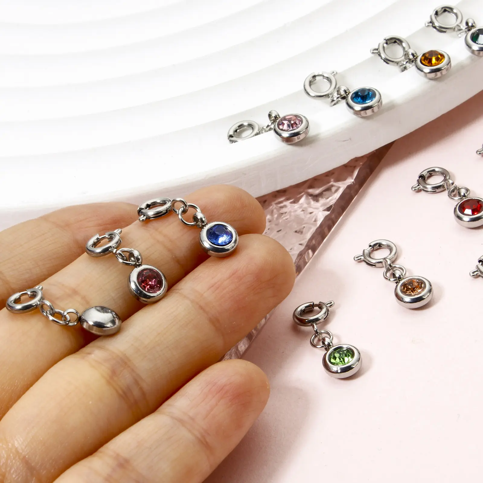 1 Piece Birthstone Clip On Earrings Charms 304 Stainless Steel Silver Color Round Pendant For Necklace DIY Making 20mm x 6.5mm