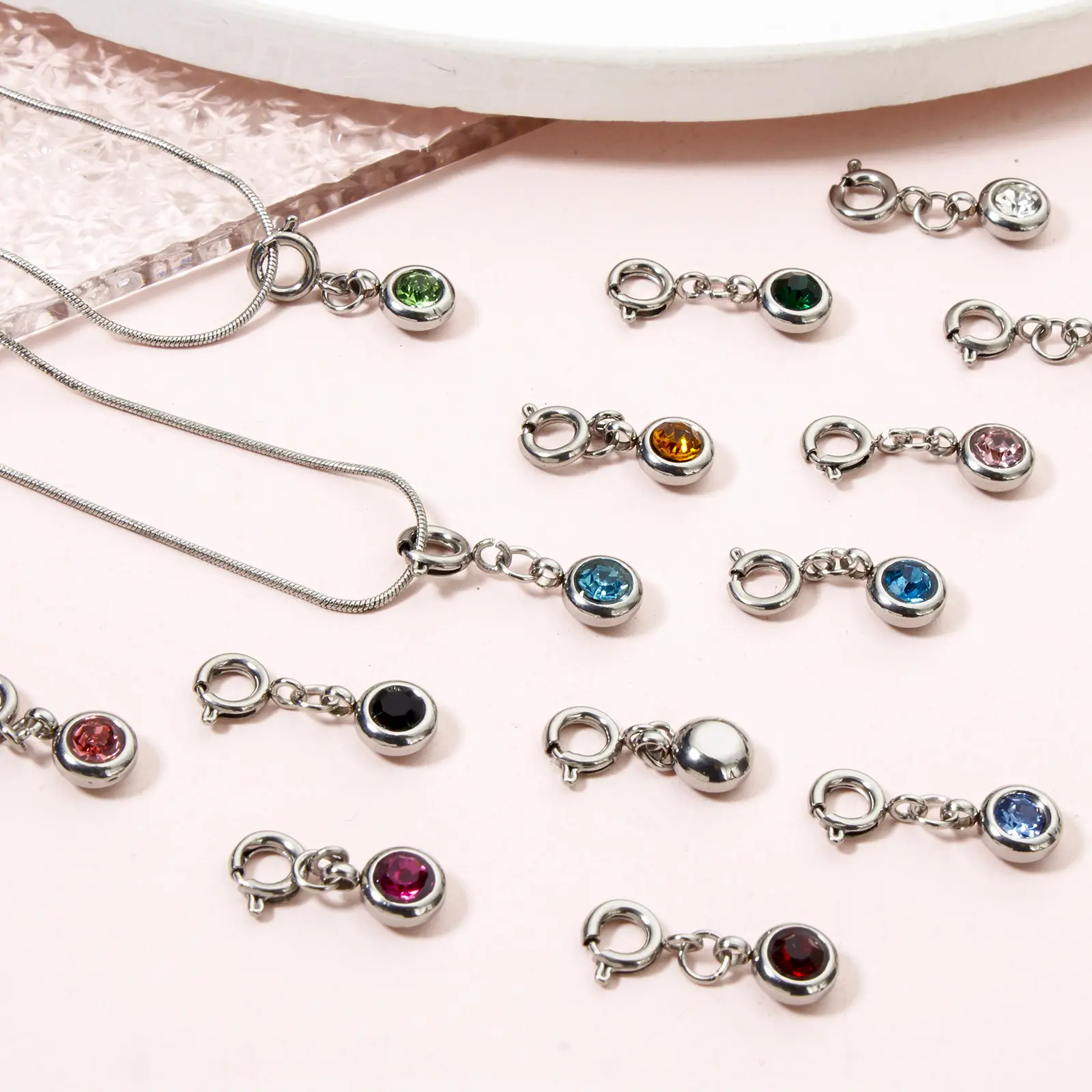 1 Piece Birthstone Clip On Earrings Charms 304 Stainless Steel Silver Color Round Pendant For Necklace DIY Making 20mm x 6.5mm