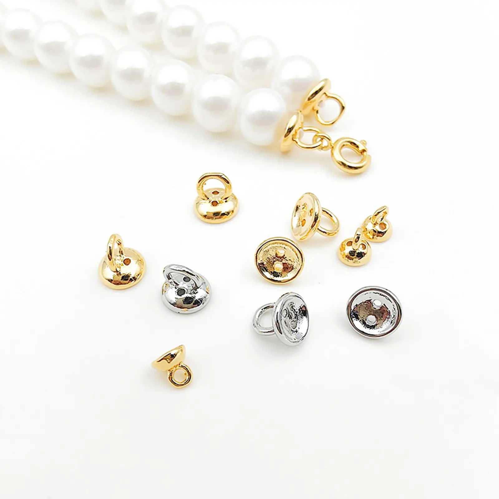 10 Pcs 4.5/6MM Brass Beads Caps Tips Double Hole Pearl Bracelet Ends Connector With Loop End Caps Jewelry Making Accessories