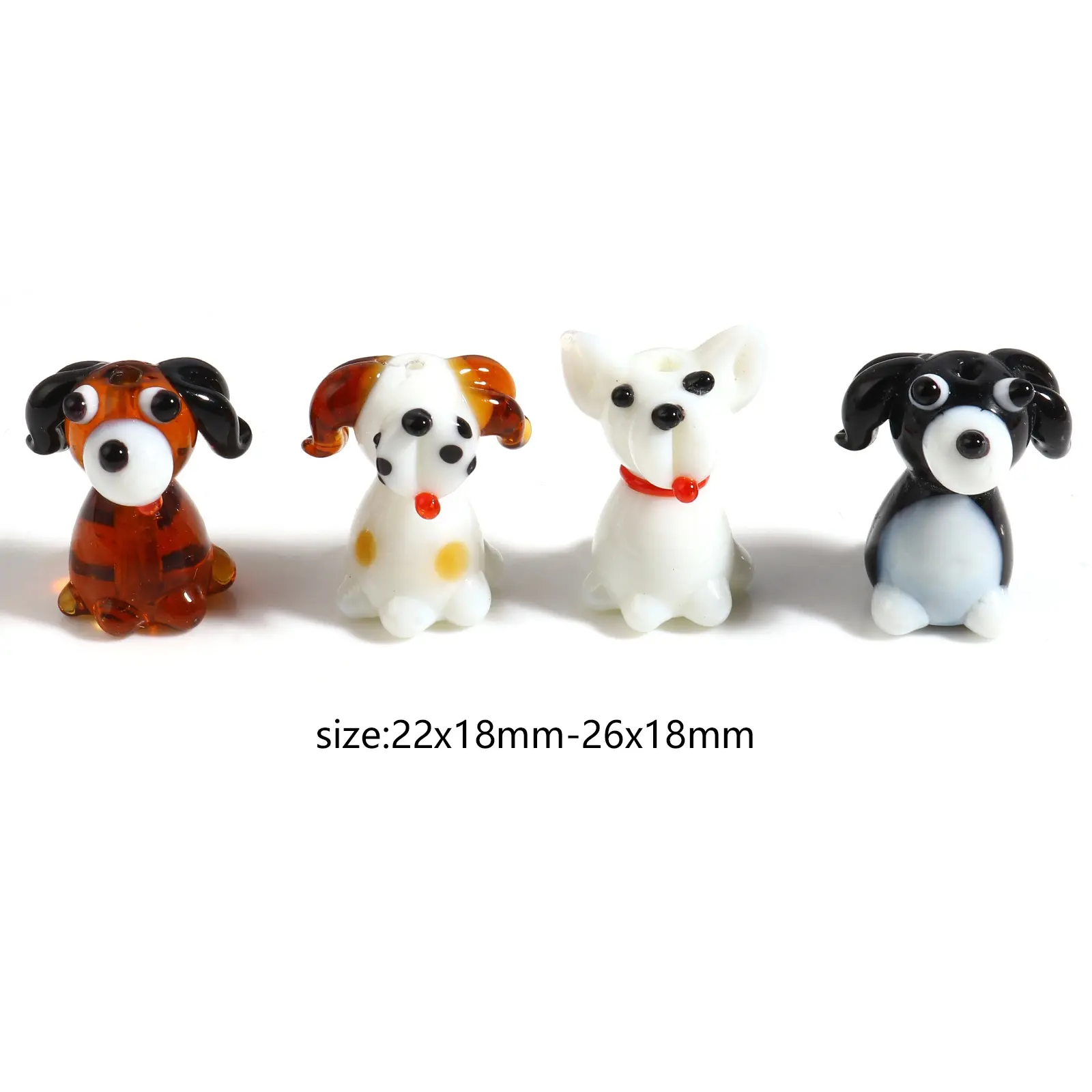2PCs Cute Dog Animal Mulitcolor Lampwork Glass Beads Loose Spacer Beads DIY Making Necklace Bracelets Women Jewelry Findings