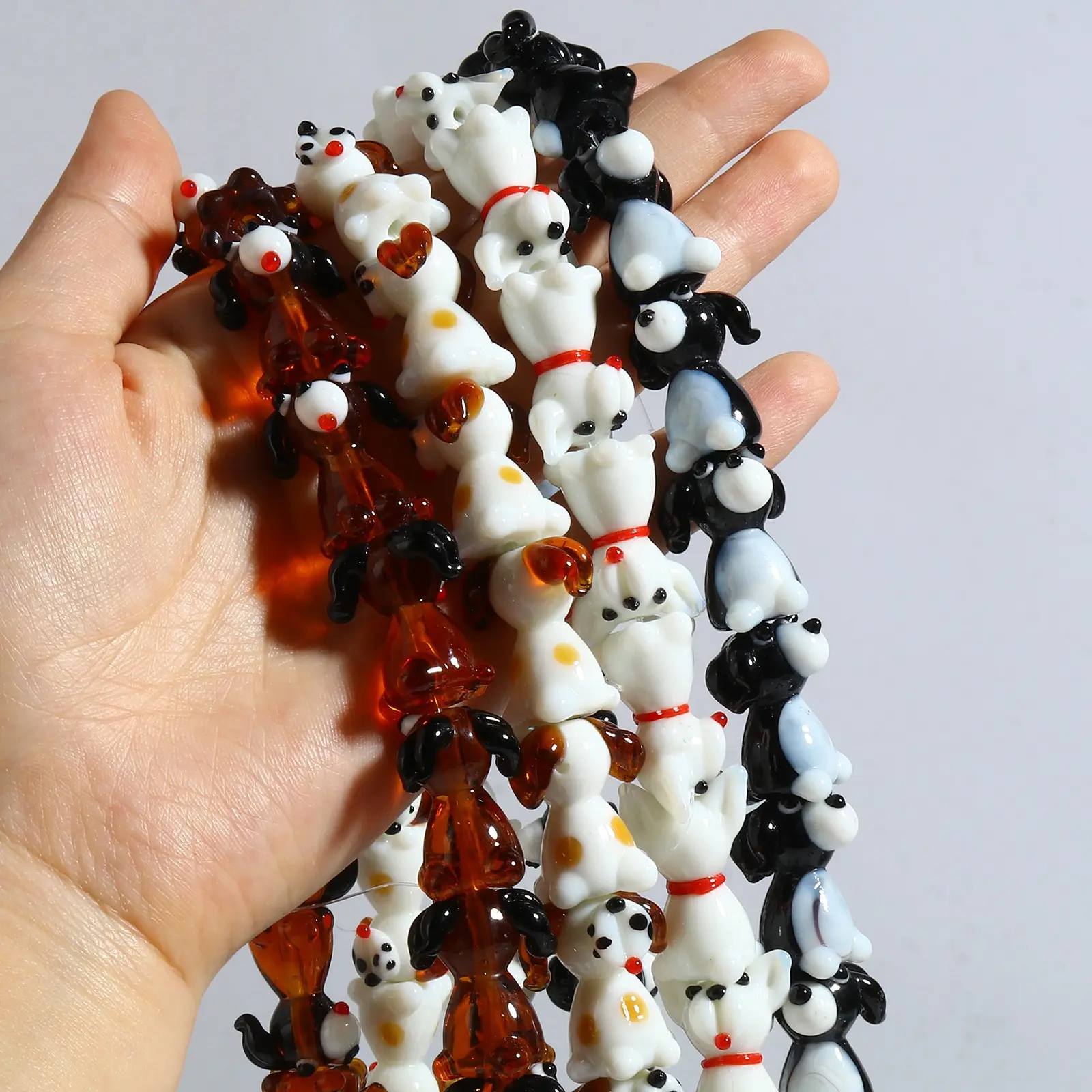 2PCs Cute Dog Animal Mulitcolor Lampwork Glass Beads Loose Spacer Beads DIY Making Necklace Bracelets Women Jewelry Findings