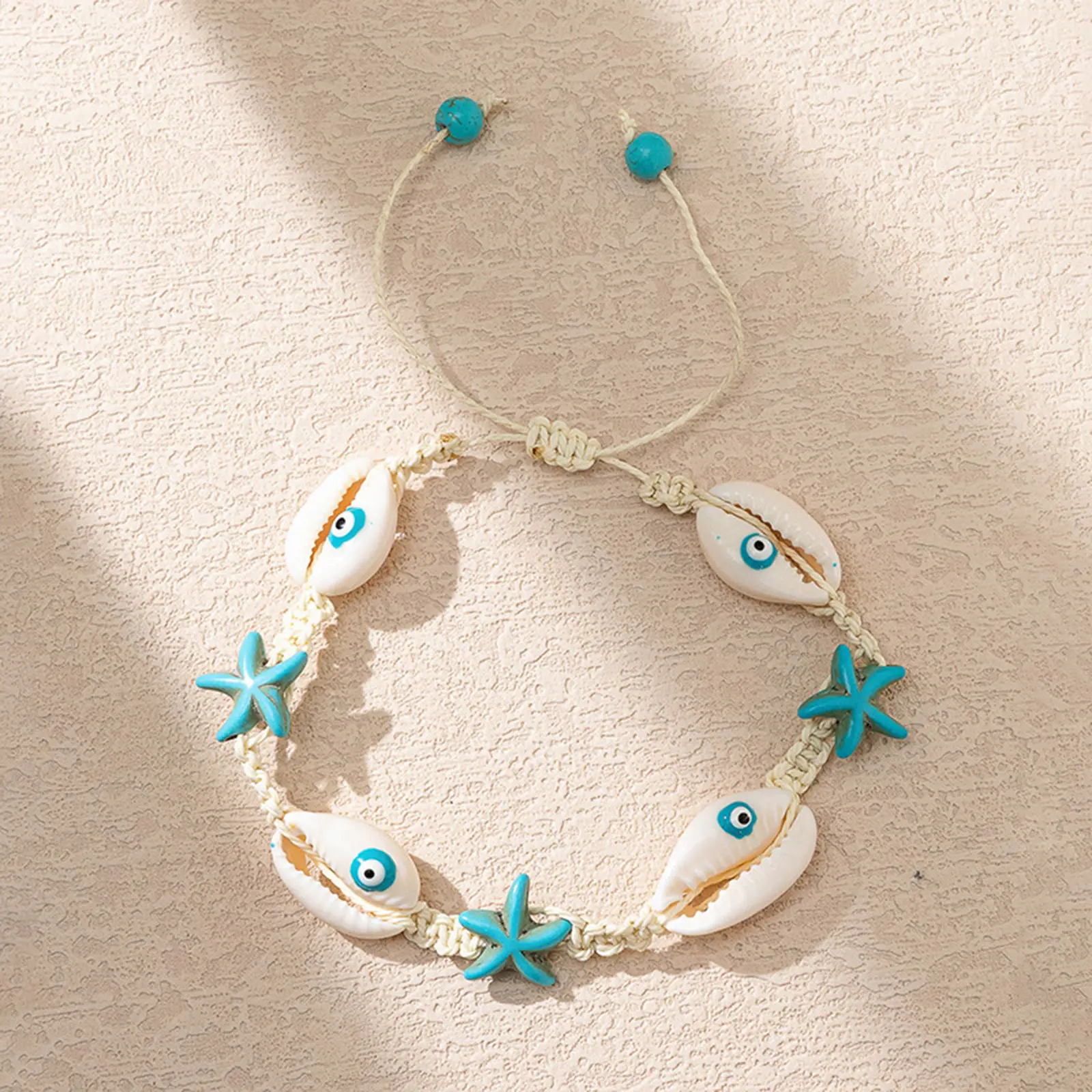 1Piece Shell Ocean Jewelry Braided Bracelets Blue Pink Star Fish Cross Adjustable Bracelet Summer Fashion Jewelry for Women Gift