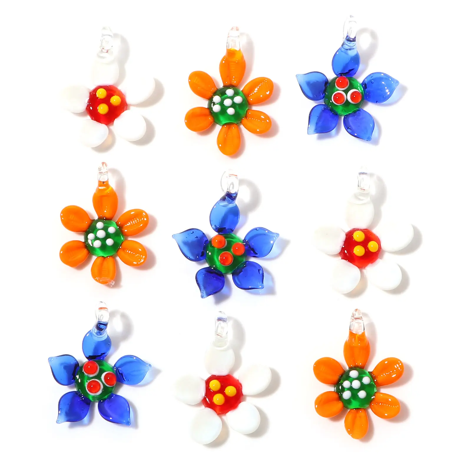 2PCs Floral Lampwork Glass Pendants Flower Charms For DIY Making Necklace Earrings Bracelet Jewelry Accessories