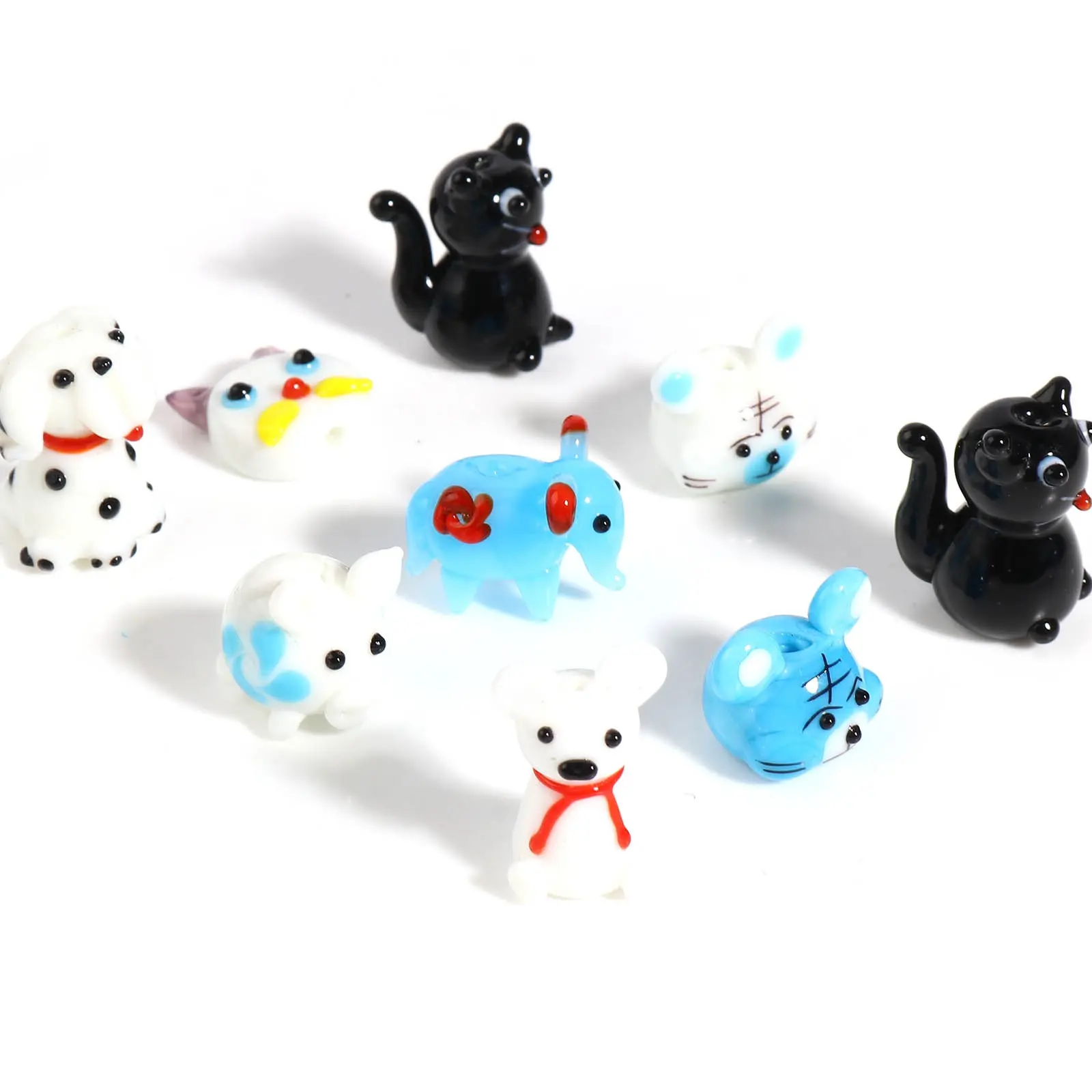 1 Piece Creative Cartoon Lampwork Glass Beads Animal Dog Cat Tiger  Loose Spacer Beads DIY Making Bracelets Jewelry Gifts