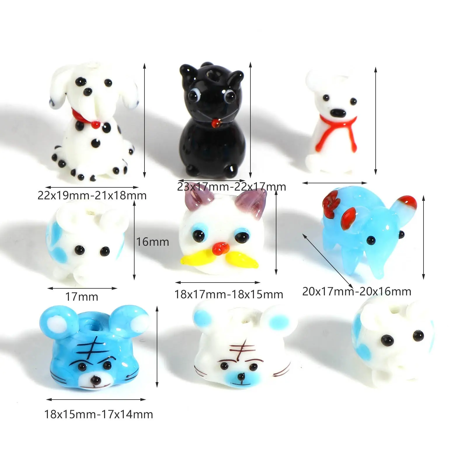 1 Piece Creative Cartoon Lampwork Glass Beads Animal Dog Cat Tiger  Loose Spacer Beads DIY Making Bracelets Jewelry Gifts